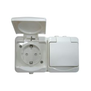 Ulkopistorasia Opal pinta 2-osainen maadoitettu IP44 valkoinen