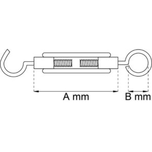 Vanttiruuvi M6 1020 – sähkösinkitty, säätöpituus 110–145 mm, zamakkirunko, teräksinen silmukka ja koukku 7317900114137